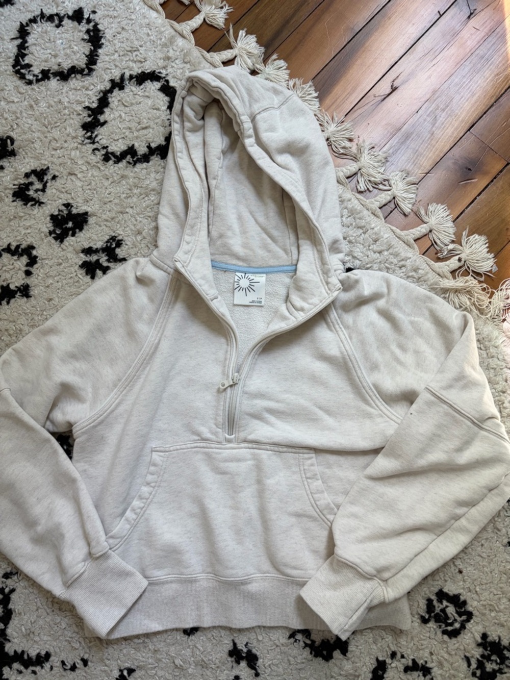 aerie Cream Half-Zip Hoodie Sweater